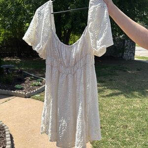 White Lace Dress with Puff Sleeves